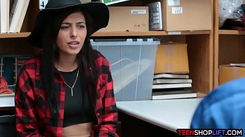 Security guards fuck a cute teen shoplifter in their office