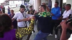 A girl with a huge chest dancing