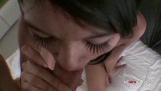 Skinny little Thai teen babe fucked and sucks cock