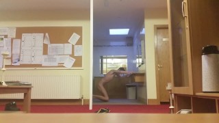 Very skinny tall teen shows off his ribs in a public place using strip pole