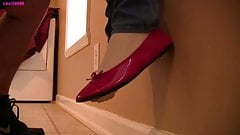 Caroline in ballet flats, throat lift test shoot