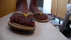 Cock smashed flat under Heather’s sandals!