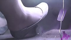 Wife pedal pumping. Driving in flats and fishnets