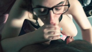 College Teen w/Glasses Sucks Cock POV
