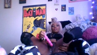 Horny Ebony Playing with her Toys: vibrator creates Creamy exlposion
