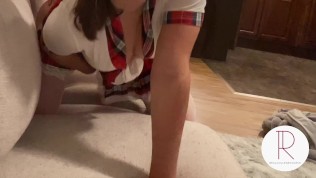 French Girlfriend in Mini Skirt & Stockings gets Fucked & Begs for Creampie (POV)