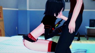 Ryuko Matoi giving blowjob and getting mouth fucked.