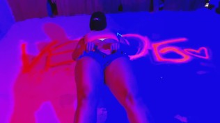 Sexy criminal gets horny as he paints the walls with his neon spray