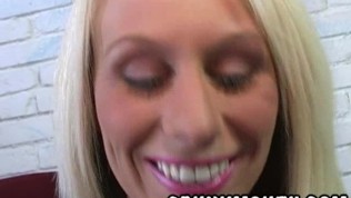 Tan College Babe gets Monster Facial fake tits